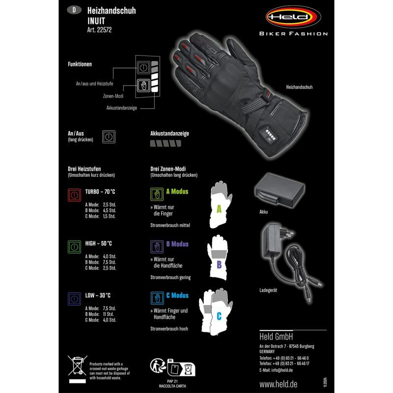 Held Inuit fűthető motoros kesztyű akkumulátorokkal