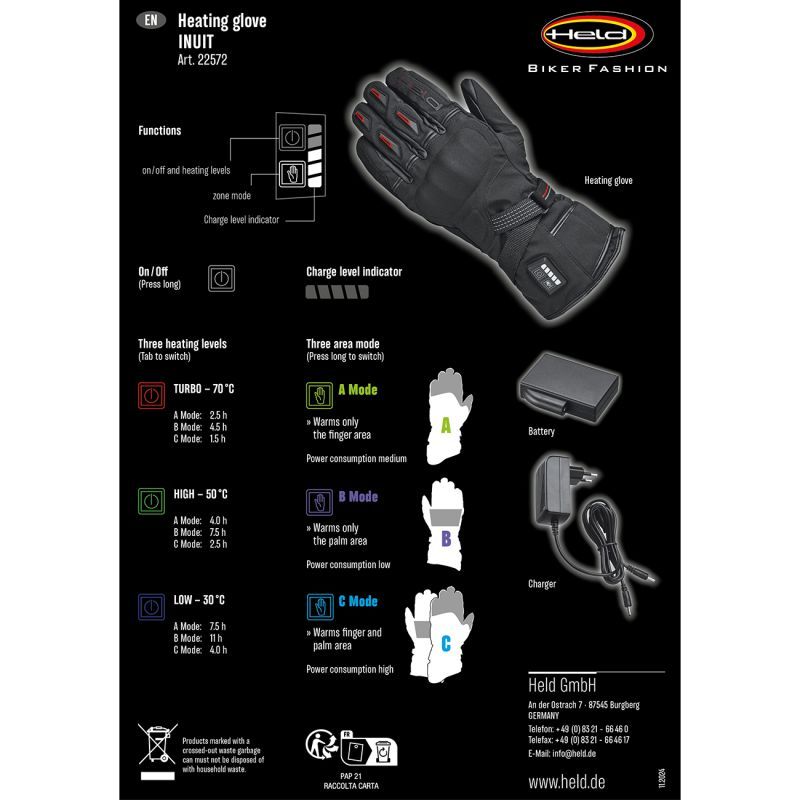 Held Inuit fűthető motoros kesztyű akkumulátorokkal